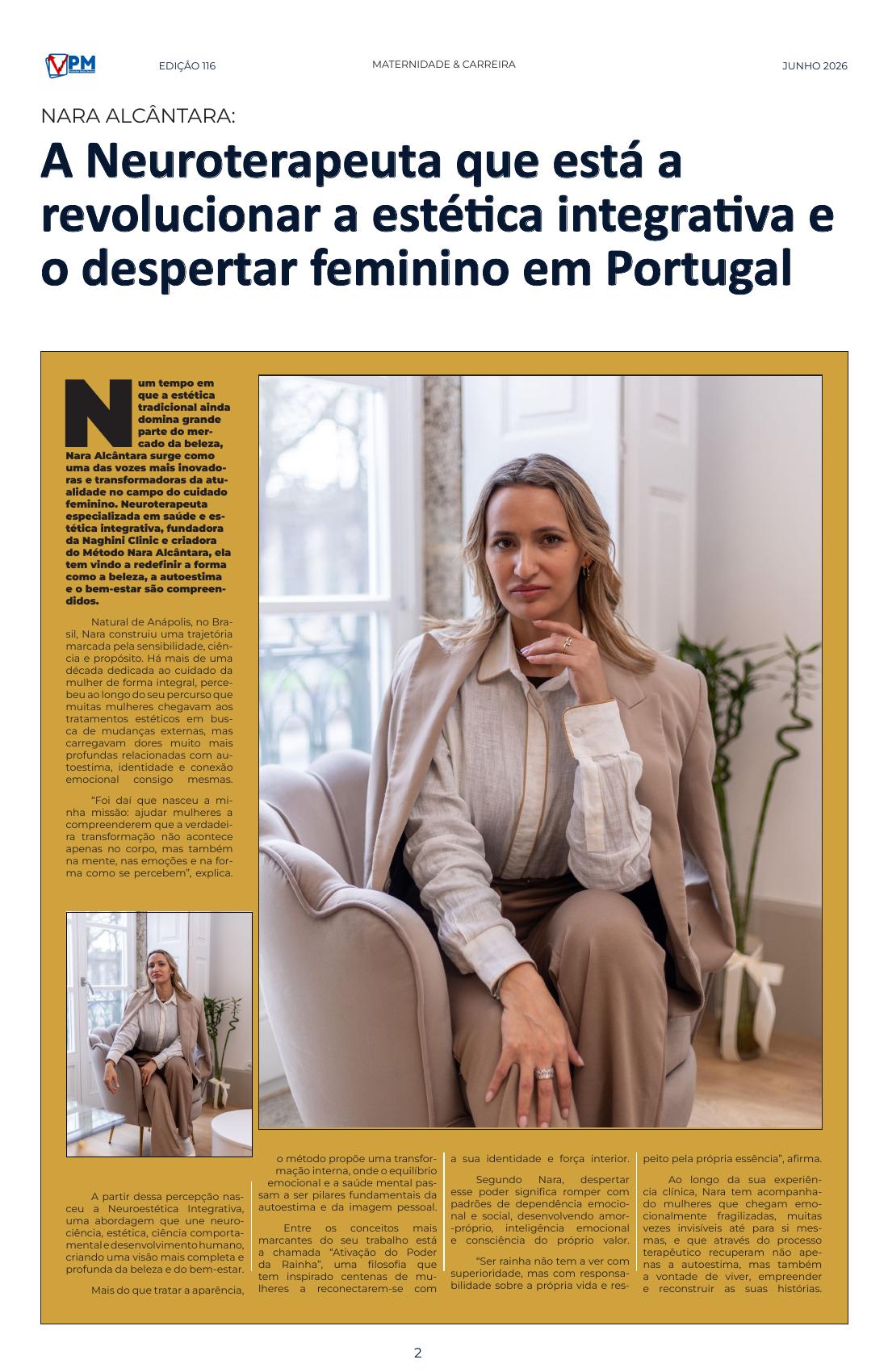 Nara Alcântara, fundadora da Naghini Clinic, em sessão editorial para a Revista PM Services Edição 116